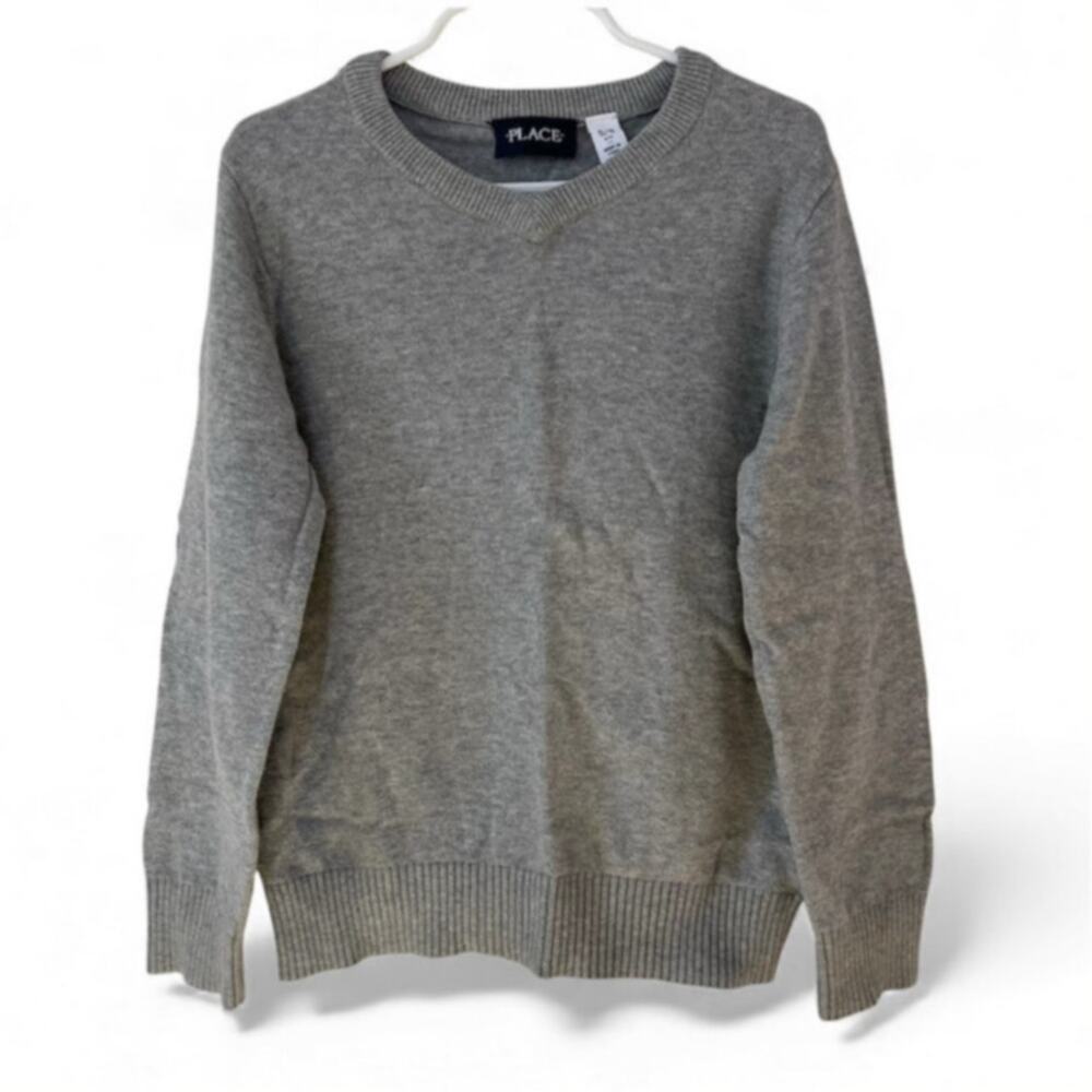 The Children's Place Gray V-Neck Sweater Boys Size 5/6 Lightweight Cotton